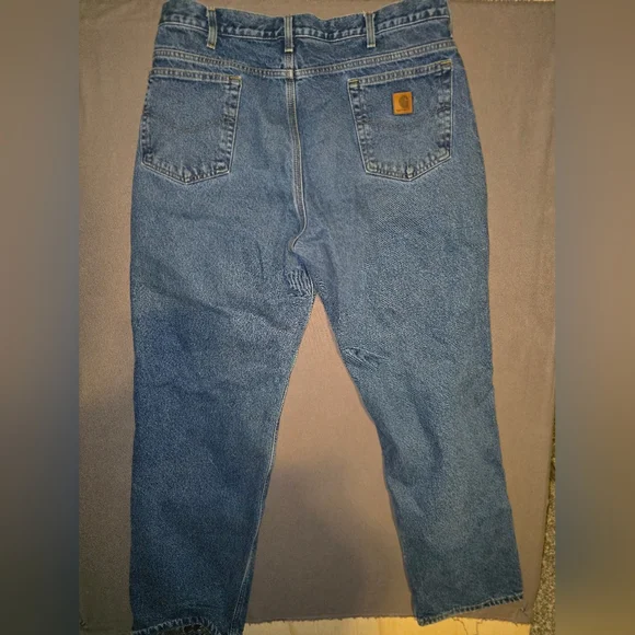 Vintage Carhartt B172 DST Flannel Lined Relaxed Fit Denim Jeans 38x32 - Picture 3 of 5